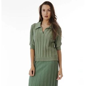 Paper Label Women’s Maggie Polo Textured Knit in Laurel Pistachio Green